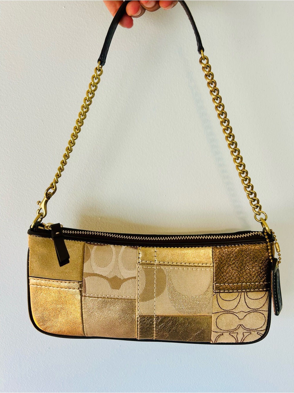 2009 Coach Metallic Patchwork Mini Shoulder Bag in Tan and Gold - Picture 2 of 5
